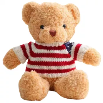 LEAN TOYS Plush Mascot Cuddly Toy Teddy Bear in Striped T-shirt Cream 32cm
