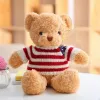 LEAN TOYS Plush Mascot Cuddly Toy Teddy Bear in Striped T-shirt Cream 32cm