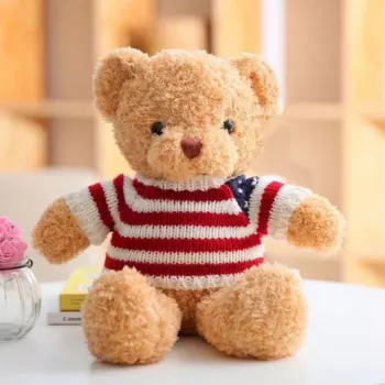 LEAN TOYS Plush Mascot Cuddly Toy Teddy Bear in Striped T-shirt Cream 32cm