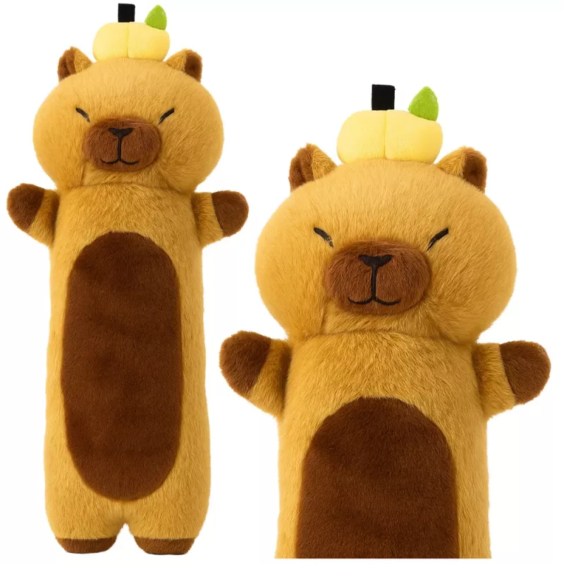 LEAN TOYS Plush Capybara Mascot With Fruit Oblong Pillow Roller Brown 45cm