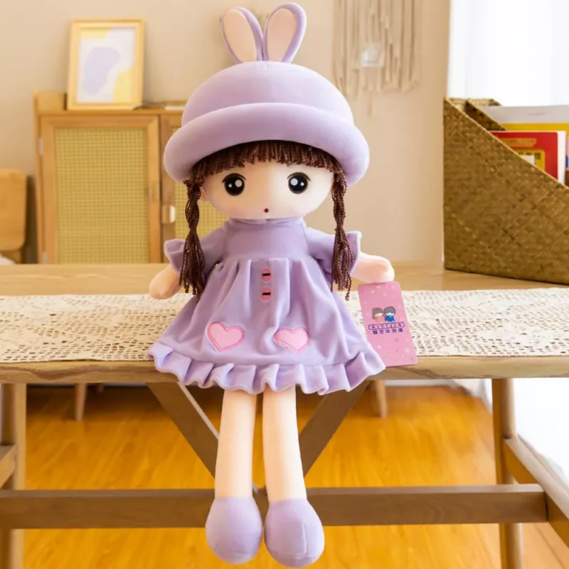 LEAN TOYS Rag Doll Soft Plush Purple Dress With Ruffles 45cm
