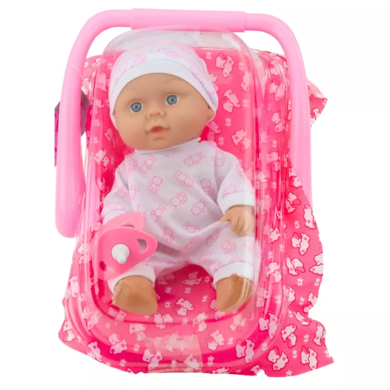 LEAN TOYS Baby Doll in Carrier Pajamas Cap Pacifier Pink