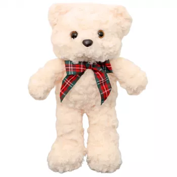 LEAN TOYS Plush Mascot Cuddly Toy Teddy Bear With Bow White 30cm