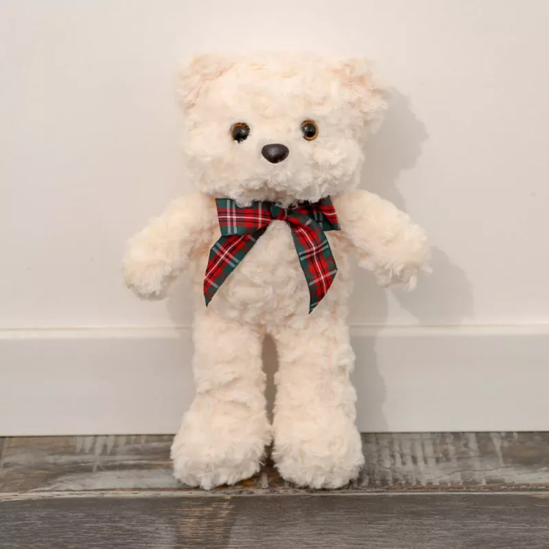 LEAN TOYS Plush Mascot Cuddly Toy Teddy Bear With Bow White 30cm