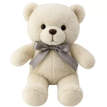 LEAN TOYS Plüsch Maskottchen Kuscheltier Teddybär mit Schleife Happy Every Day Weiß 55cm