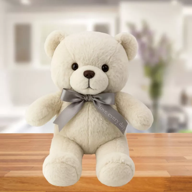 LEAN TOYS Plüsch Maskottchen Kuscheltier Teddybär mit Schleife Happy Every Day Weiß 55cm