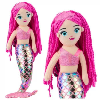 LEAN TOYS Plush Mermaid Cuddly Toy Holographic Tail Pink 48cm