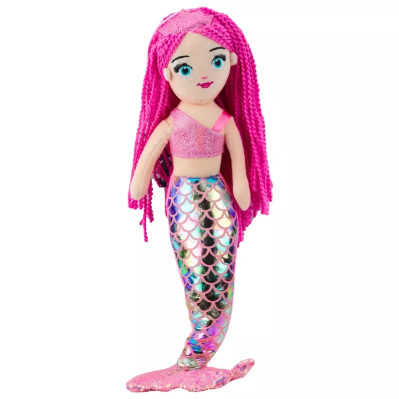 LEAN TOYS Plush Mermaid Cuddly Toy Holographic Tail Pink 48cm