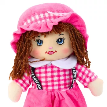 LEAN TOYS Rag Doll Cuddly Toy Checkered Dress Pink 35 cm