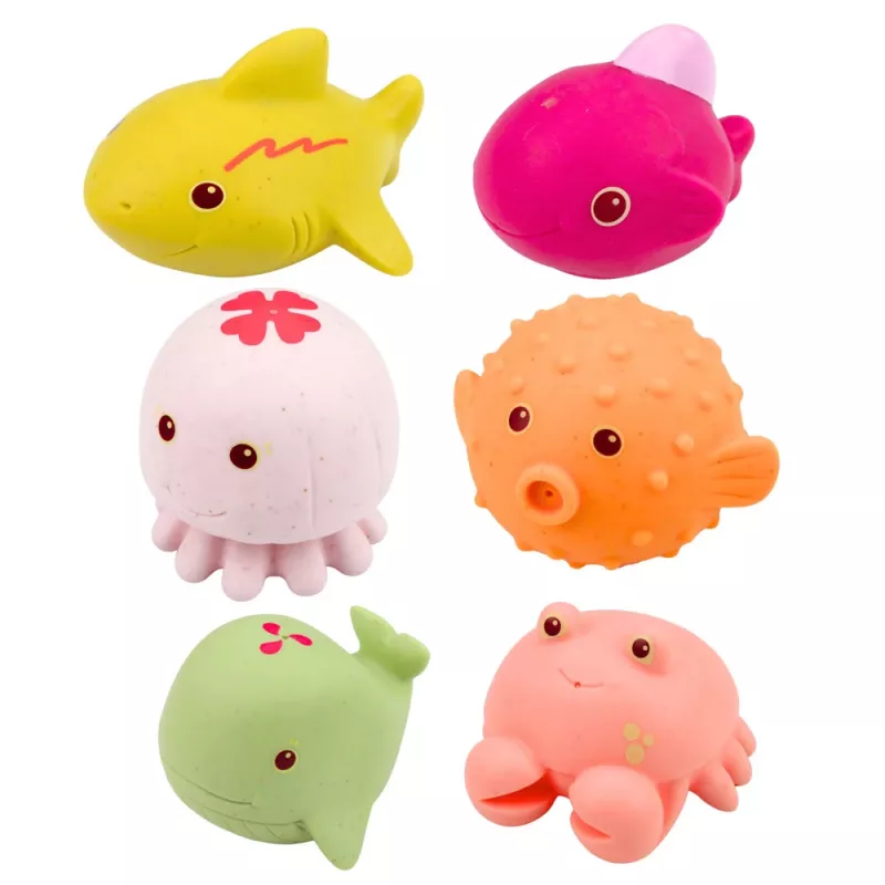 LEAN TOYS Set of 6 educational rubber sea animals for bathing and fun.