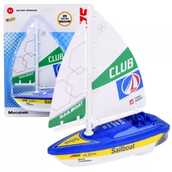 LEAN TOYS Sailboat Water Boat Battery Operated Turbine Drive Blue