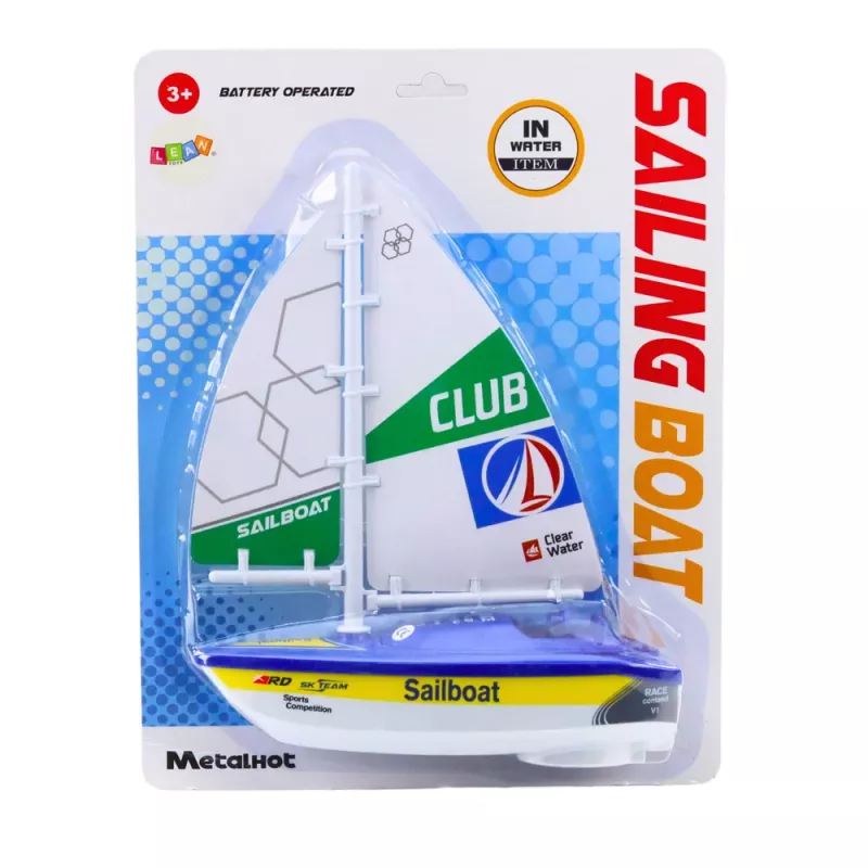 LEAN TOYS Sailboat Water Boat Battery Operated Turbine Drive Blue