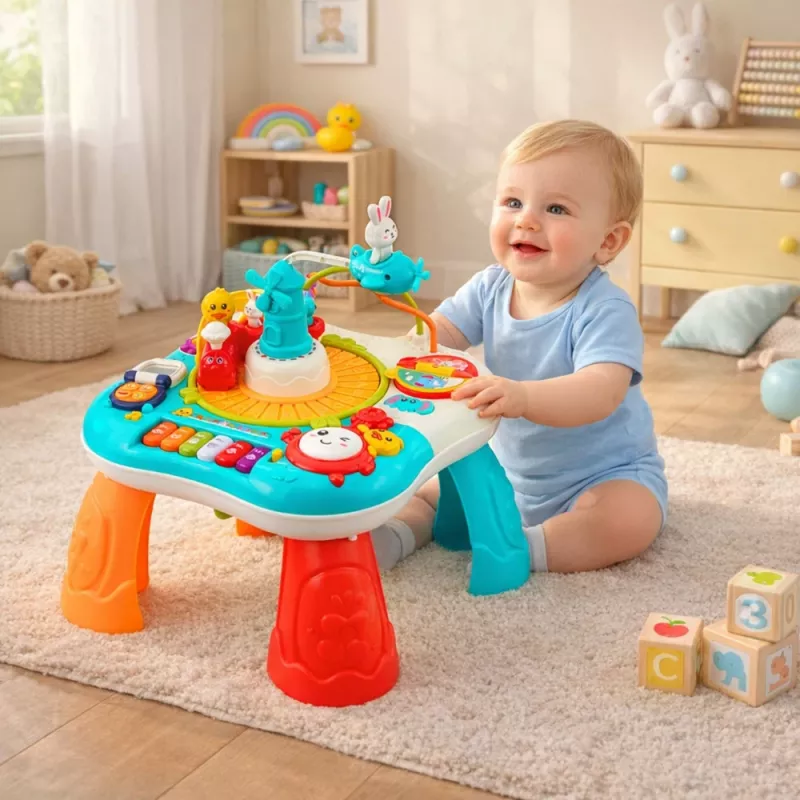 LEAN TOYS Educational Table Interactive Music Panel Piano 2 in 1 Turquoise