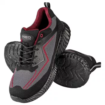 NEO TOOLS 82-173-43 S1P Low-Cut Safety Shoes, Steel Toe Cap, Anti-Puncture Midsole, Breathable Mesh, Dual-Density PU/PU Sole, SRC Slip Resistant, Black/Grey, Size 43 EU