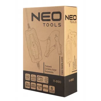 NEO TOOLS 11-890 Automatic Battery Charger 2A/35W for 12V Lead-Acid, AGM, Gel Batteries 4-60Ah