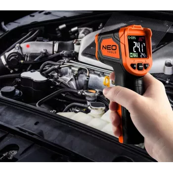 NEO TOOLS 75-276 Pyrometer, Non-Contact Infrared Thermometer with Dual Laser Targeting, -50°C to 880°C, 12:1 D:S, Adjustable Emissivity, Backlit LCD