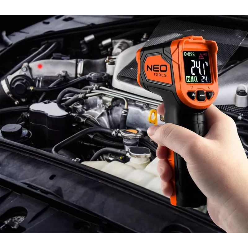NEO TOOLS 75-276 Pyrometer, Non-Contact Infrared Thermometer with Dual Laser Targeting, -50°C to 880°C, 12:1 D:S, Adjustable Emissivity, Backlit LCD