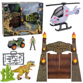 LEAN TOYS Research Base Dinosaur Park Gate Helicopter Quad Figures Explorer