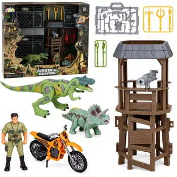 LEAN TOYS Dinosaur Research Base Set Dinosaurs Figures Tower Cage Accessories