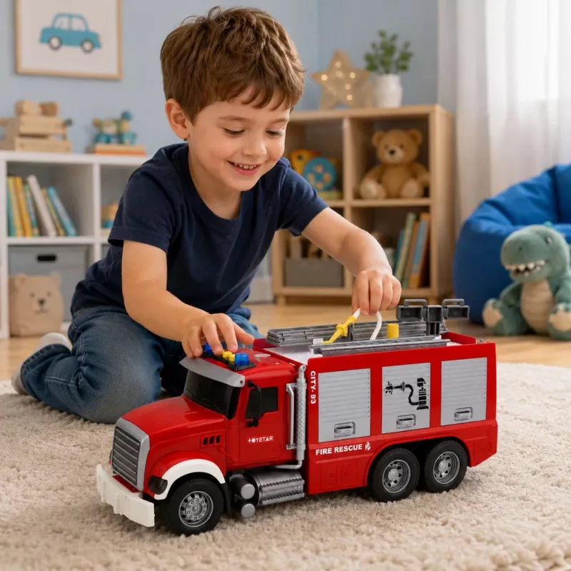 LEAN TOYS Fire Truck Fire Department Extendable Ladder Water Hose Lights Sounds