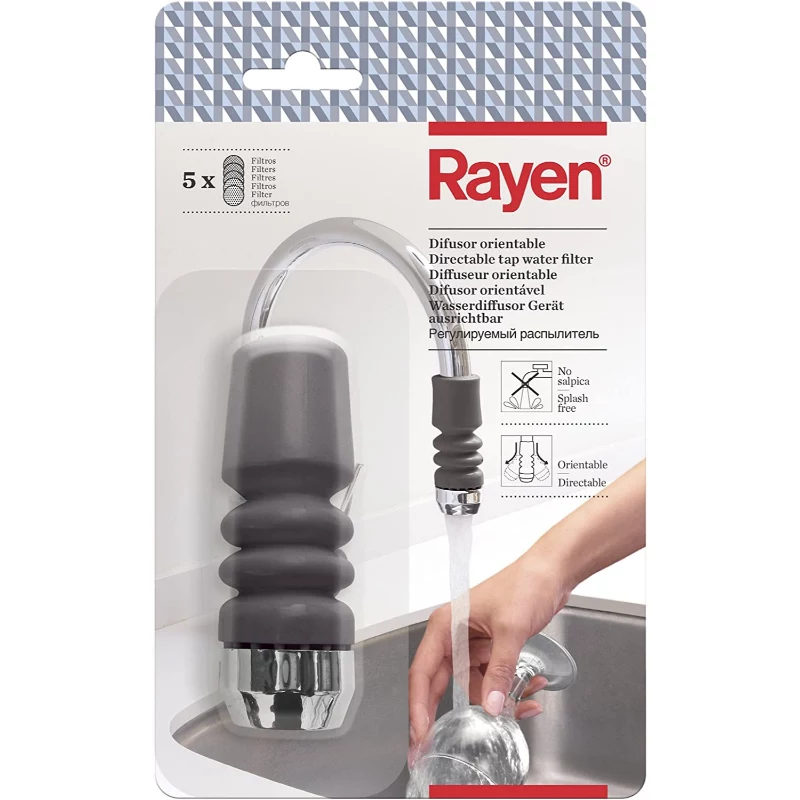 RAYEN 01083003 Adjustable Faucet Water Filter – Multi-Stage Ceramic, Activated Carbon & PP Cotton, Tool-Free Installation, Universal Fit
