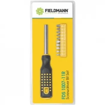 FIELDMANN FDS 1007-11R 12-Piece Screwdriver Bit Set with Ergonomic Handle, Chrome Vanadium Steel Bits, Magnetic Holder, Slotted/Phillips/Pozi/Torx