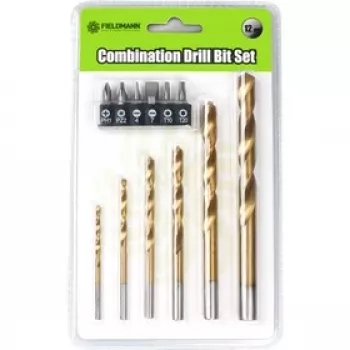 FIELDMANN FDV 9004 12-Piece Drill and Screwdriver Bit Set with Magnetic Bit Holder, HSS & Wood Bits, Phillips, Pozidriv, Slotted, Storage Case