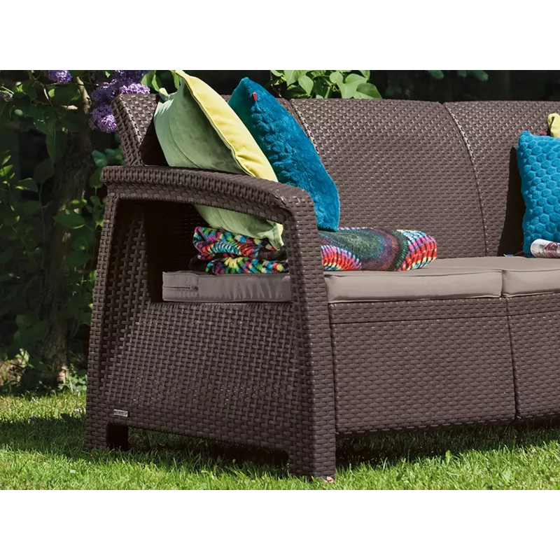 KETER Corfu Love Seat Max brown three-seater garden sofa