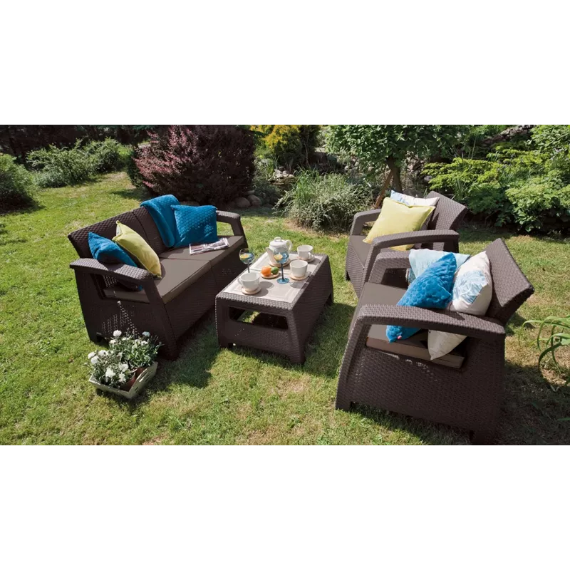 KETER Corfu Love Seat Max brown three-seater garden sofa