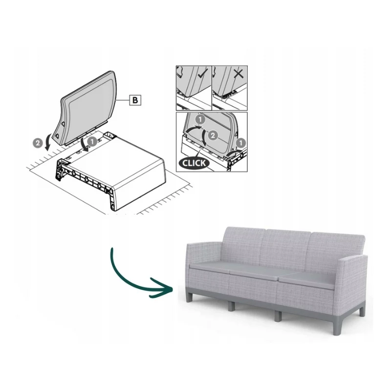 KETER Garden sofa two-seater Scandi Form 3 Seater Sofa light gray/dark steel gray