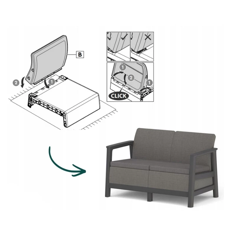 KETER Garden sofa two-seater Scandi Linea 2 Seater Sofa gray