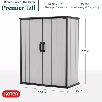 Keter Premier Tall Garden Cabinet 29209552 – Beige/Brown Resin Storage Shed, 1700L, Double-Wall, Lockable