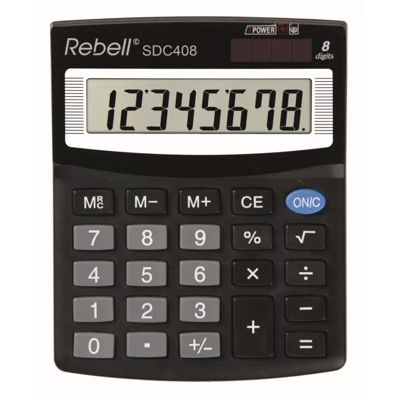 REBELL RE-SDC408 BX Semi-Desktop Calculator, 12-Digit LCD, Dual Power (Solar & Battery), Black