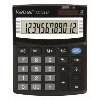 REBELL RE-SDC412 BX Semi-Desktop Calculator, 12-Digit LCD, Dual Power, Black