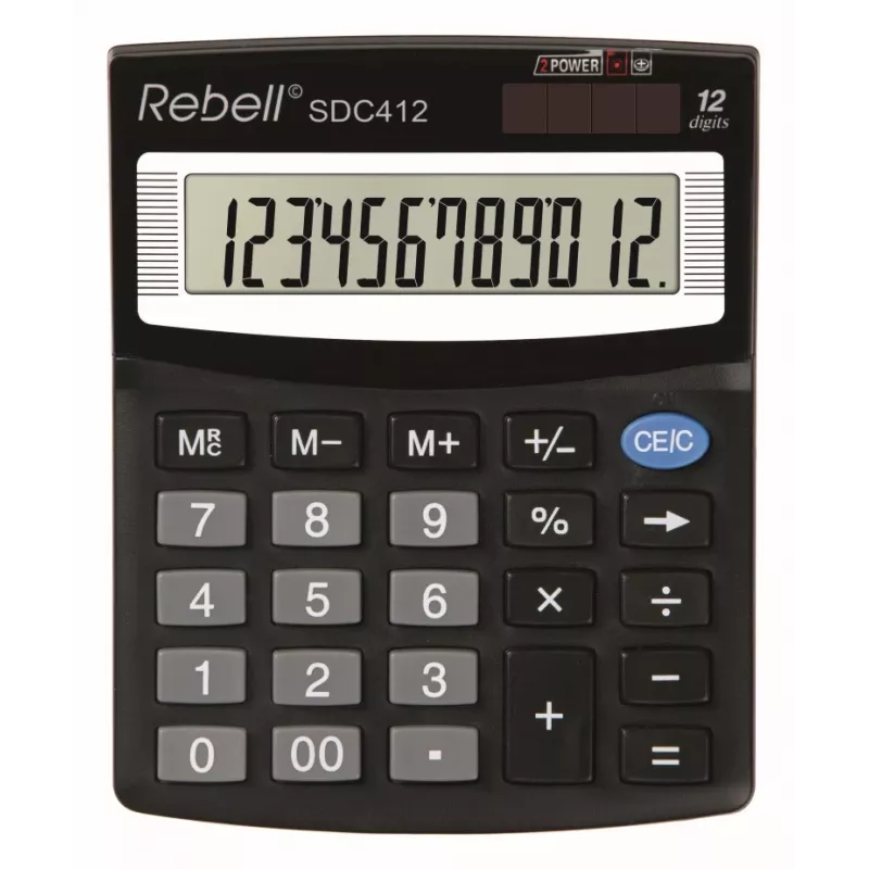 REBELL RE-SDC412 BX Semi-Desktop Calculator, 12-Digit LCD, Dual Power, Black