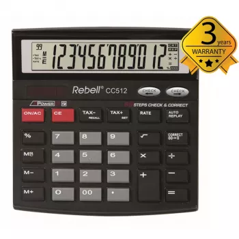 REBELL RE-CC512 BX Desktop Calculator 12-Digit Dual Power Black/Silver