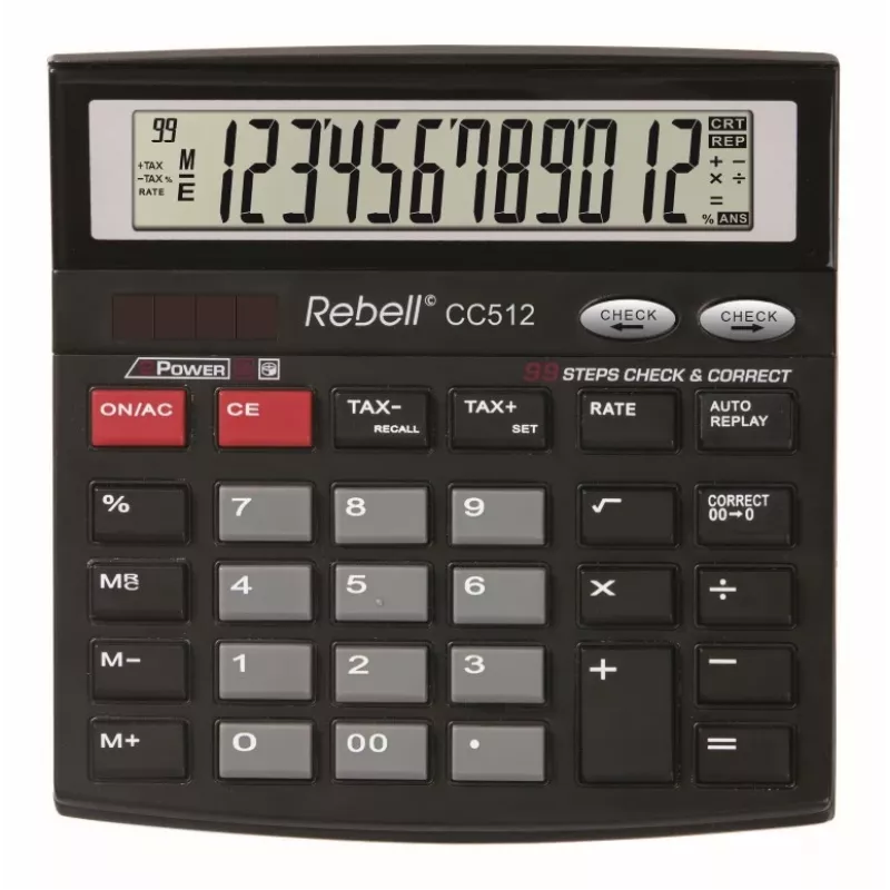 REBELL RE-CC512 BX Desktop Calculator 12-Digit Dual Power Black/Silver