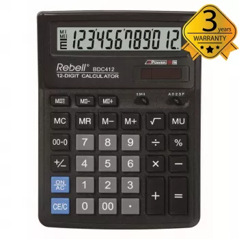 REBELL RE-BDC412 BX Desktop Calculator 12-Digit Dual Power Black