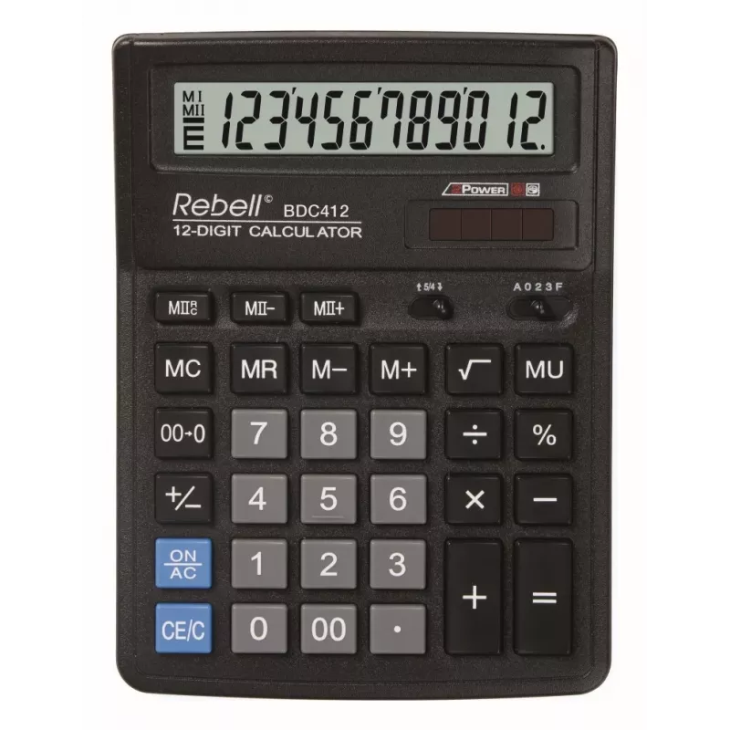 REBELL RE-BDC412 BX Desktop Calculator 12-Digit Dual Power Black