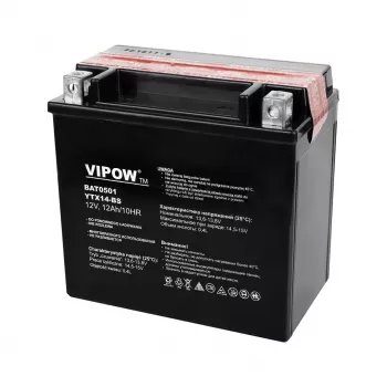 VIPOW BAT0501 Conventional Lead-Acid Motorcycle Battery 12V 14Ah, 140A CCA, Acid Pack Included