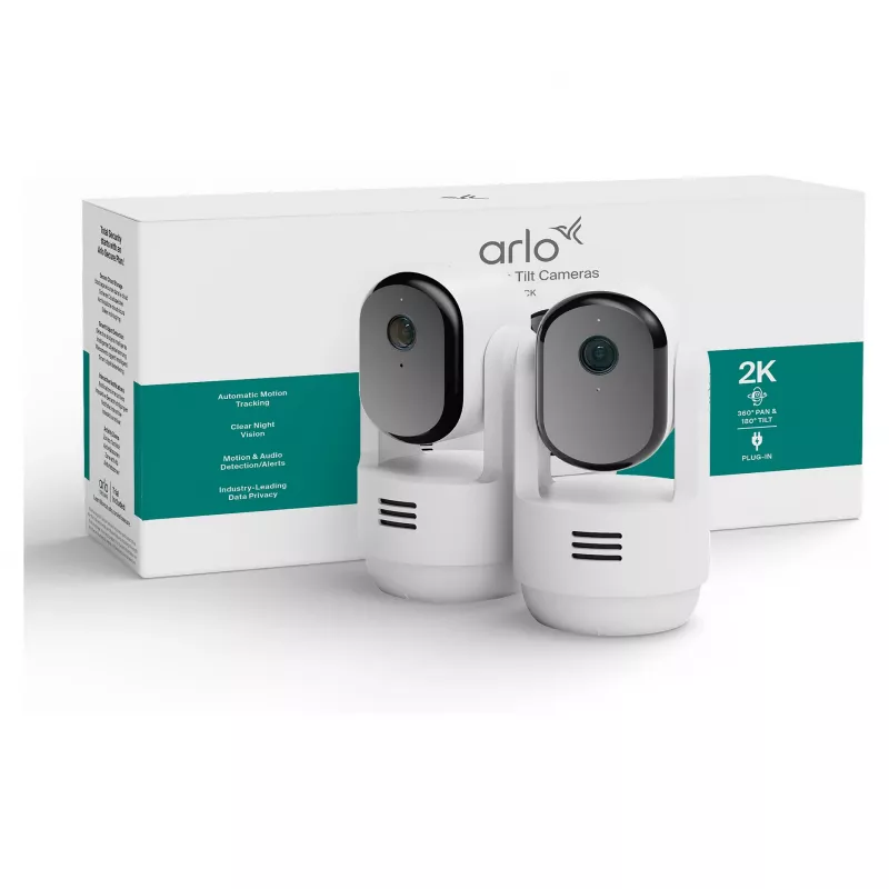 Arlo Essential 3 2K Pan-Tilt-Zoom Indoor Security Camera (2-Pack, White)