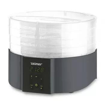 Zelmer ZFD2025 Food Dehydrator, 5 Trays, 520 W, Electronic Temperature Control 35-70°C, Timer 1-48h, LED Display, White/Grey