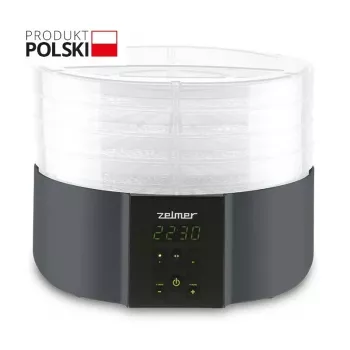 Zelmer ZFD2025 Food Dehydrator, 5 Trays, 520 W, Electronic Temperature Control 35-70°C, Timer 1-48h, LED Display, White/Grey