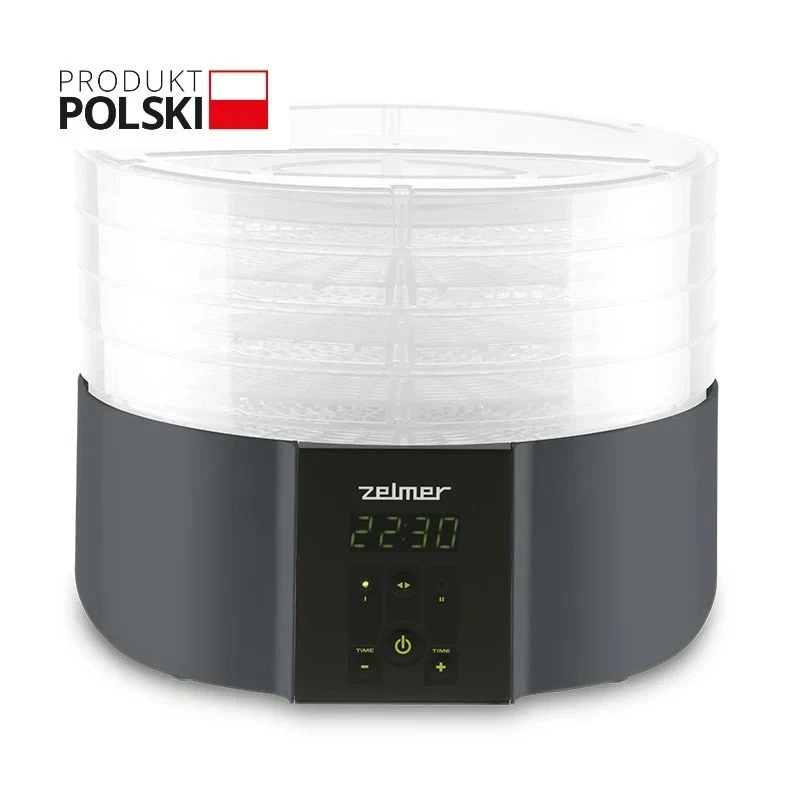 Zelmer ZFD2025 Food Dehydrator, 5 Trays, 520 W, Electronic Temperature Control 35-70°C, Timer 1-48h, LED Display, White/Grey