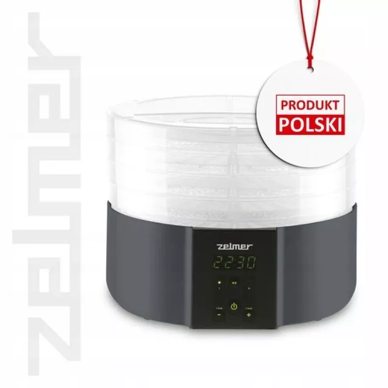 Zelmer ZFD2025 Food Dehydrator, 5 Trays, 520 W, Electronic Temperature Control 35-70°C, Timer 1-48h, LED Display, White/Grey