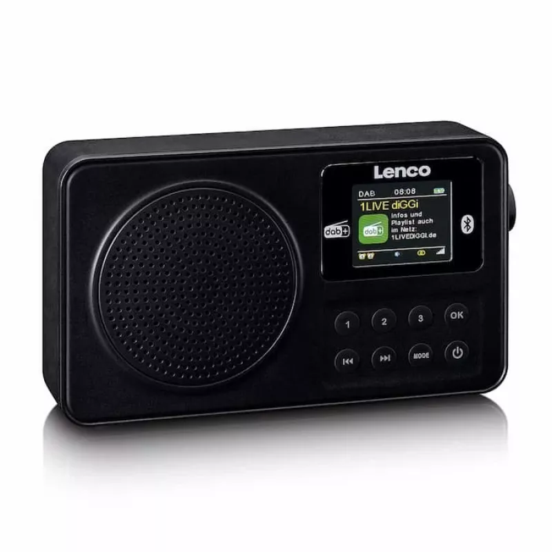 Lenco PDR-033BK Portable DAB+/FM Radio with Bluetooth and Rechargeable Battery - Black