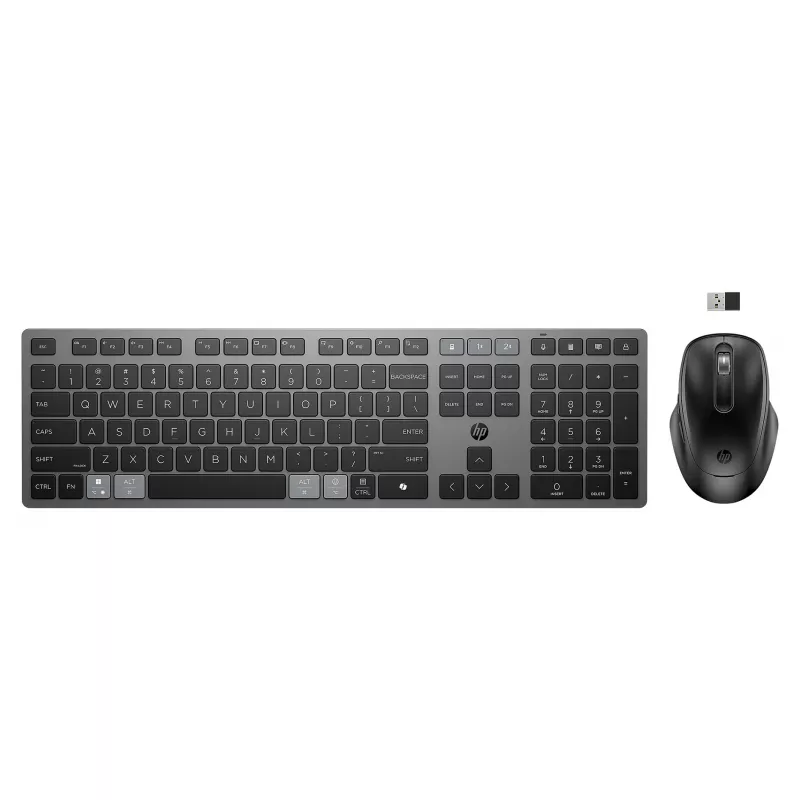 HPINC HP 725 - Tastatur-und-Maus-Set - multifunktional, wiederaufladbar, betrieben mit Superkondensator - full size - kabellos - Nachtfall Schwarz -