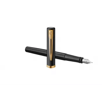 Waterman Impression Fountain Pen Black Lacquer Gold Trim Fine Nib Blue Gift Box 2225499