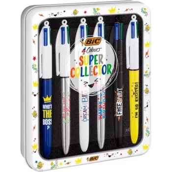 BIC 4 Colours Ballpoint Pen 6-Pack, Blue Barrel, 4 Ink Colours (Blue, Red, Green, Black), 1.0 mm Medium Point 9926071