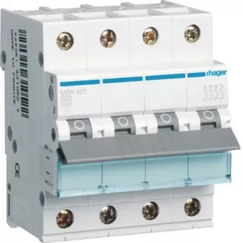 Hager MBN420 4-Pole Miniature Circuit Breaker B-Curve 20A 6kA